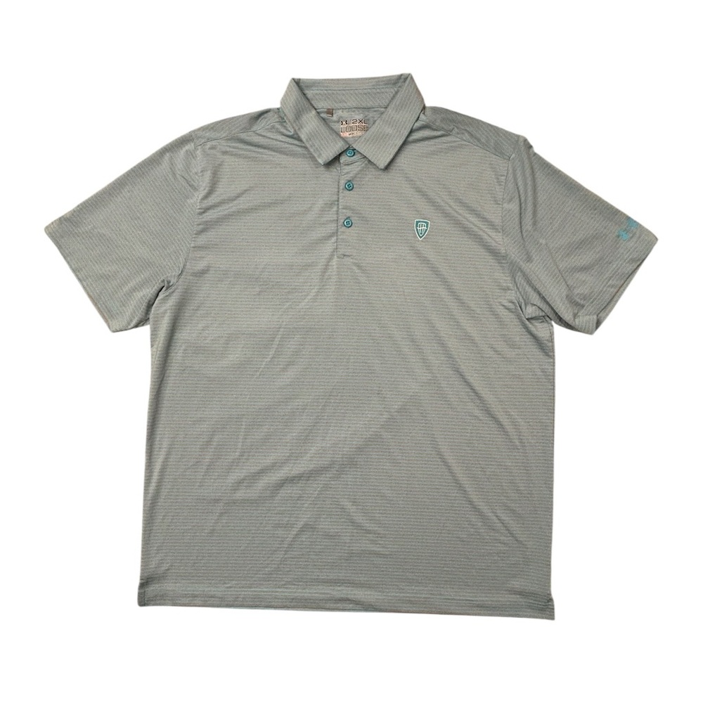 Under Armour Men’s Heat Gear‎ Loose Gray Blue Stripe Golf Casual Polo Shirt 2XL